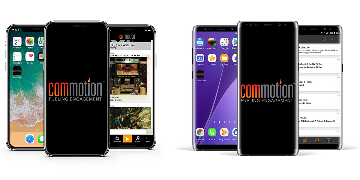 Commotion mobile apps running on an iPhoneX and Note 8